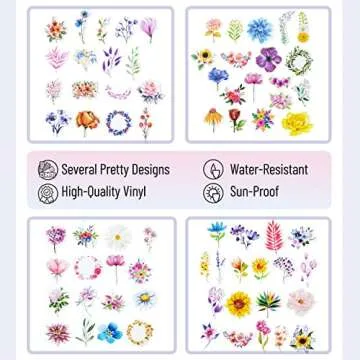 Mr. Pen Floral Stickers - 74 Vibrant, Waterproof Designs