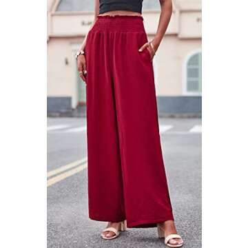 ECOWISH Womens Palazzo Pants Wide Leg Trousers High Waisted Business Casual Loose Flared Pants
