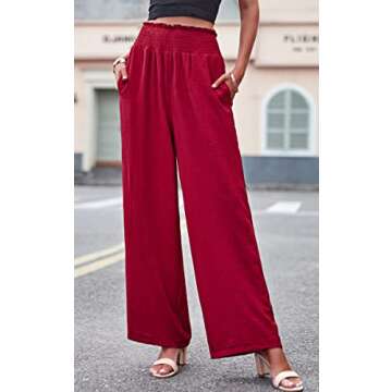 ECOWISH Womens Palazzo Pants Wide Leg Trousers High Waisted Business Casual Loose Flared Pants
