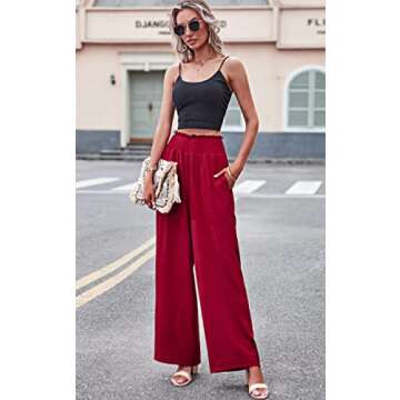 ECOWISH Womens Palazzo Pants Wide Leg Trousers High Waisted Business Casual Loose Flared Pants