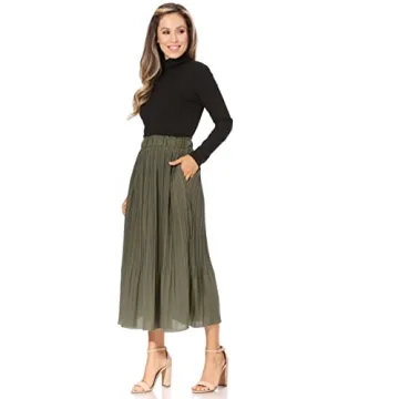 Chic Green Pleated Skirts with Pockets for Women