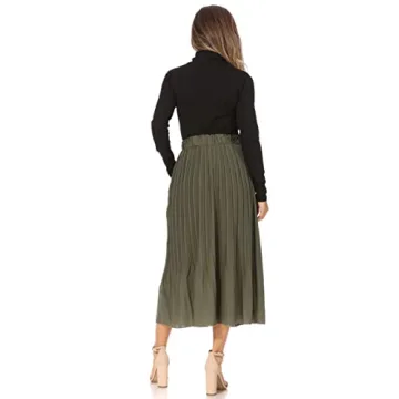 Chic Green Pleated Skirts with Pockets for Women