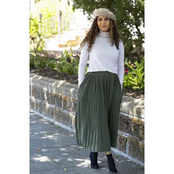 Chic Green Pleated Skirts with Pockets for Women