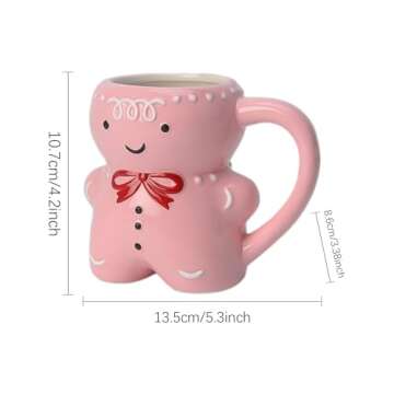 LEVABE Gingerbread Man Mug | Christmas Gingerbread Coffee Mugs | Novelty 3D Gingerbread Man Cup, Cartoon Cute Ceramic Cup for Tea Milk Funny Gifts for Family Friends