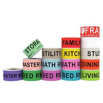 Printholic 960 Count Home Moving Labels,16 Rolls Different Color Coding Labels for Boxes Stickers + ...