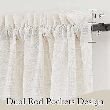 RYB HOME Semi Sheer Curtains - Linen Blend Semi Transparent Privacy Drapes Shabby Chic Light Filteri...