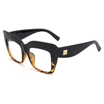 FEISEDY Square Oversized Reading Glasses Blue Light Blocking Reader Glasses Frame Eyewear Women B2627 Black-leopard 1.25x
