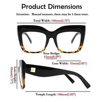 FEISEDY Square Oversized Reading Glasses Blue Light Blocking Reader Glasses Frame Eyewear Women B2627 Black-leopard 1.25x