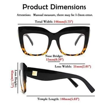 FEISEDY Square Oversized Reading Glasses Blue Light Blocking Reader Glasses Frame Eyewear Women B2627 Black-leopard 1.25x