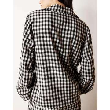 ACCPUR Women 2 Piece Plaid Pajamas Sets Button Down Long Sleeve Blouse Loose Pant Lounge Set Casual Gingham Outfits Sleepwear