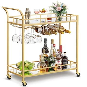 Buy VASAGLE Bar Cart with Mirrored Shelves and Wine Holders