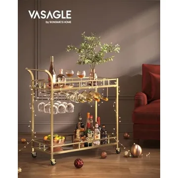 Buy VASAGLE Bar Cart with Mirrored Shelves and Wine Holders