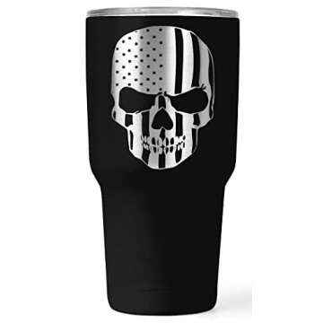 American Flag Skull 30oz Patriotic Tumbler - American Flag Tumbler Travel Mug - Patriotic Coffee Tra...
