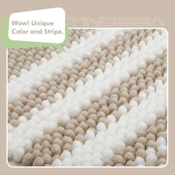 Starryle Bathroom Rugs Set 2 Piece, Extra Soft and Absorbent Fluffy Striped Chenille Bath Mat Rug Set, Non Slip Bathroom Floor Mat, Machine Washable (20" x 32" Plus 16" x 24", Khaki)