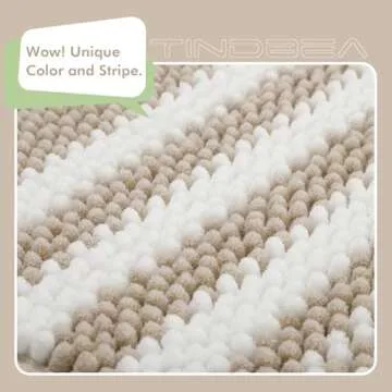 Starryle Bathroom Rugs Set 2 Piece, Extra Soft and Absorbent Fluffy Striped Chenille Bath Mat Rug Set, Non Slip Bathroom Floor Mat, Machine Washable (20" x 32" Plus 16" x 24", Khaki)