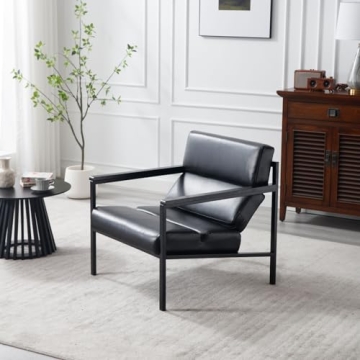 ROCITY Black Leather Accent Chair for Modern Living Spaces