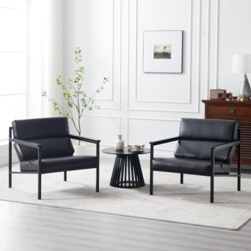 ROCITY Black Leather Accent Chair for Modern Living Spaces