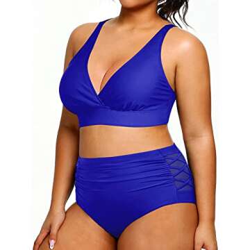 Yonique Womens Plus Size Bikini High Waisted Swimsuits Two Piece Bathing Suits Tummy Control Swimwear Royal Blue 18Plus