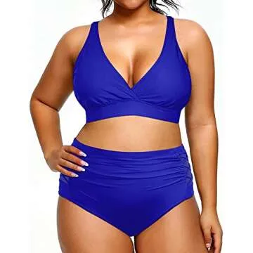Yonique Womens Plus Size Bikini High Waisted Swimsuits Two Piece Bathing Suits Tummy Control Swimwear Royal Blue 18Plus