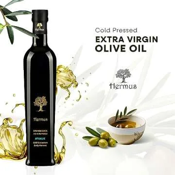 Hermus - Ayvalik Organic Cold Pressed Extra Virgin Olive Oil, Polyphenol Rich, Early Harvested by Hand | EVOO from Turkey | Gold Medal Awarded | Glass Bottle | 16.9 fl oz, 500 ml