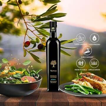 Hermus - Ayvalik Organic Cold Pressed Extra Virgin Olive Oil, Polyphenol Rich, Early Harvested by Hand | EVOO from Turkey | Gold Medal Awarded | Glass Bottle | 16.9 fl oz, 500 ml