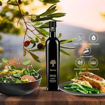 Hermus - Ayvalik Organic Cold Pressed Extra Virgin Olive Oil, Polyphenol Rich, Early Harvested by Hand | EVOO from Turkey | Gold Medal Awarded | Glass Bottle | 16.9 fl oz, 500 ml