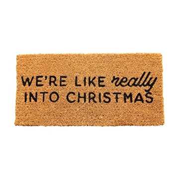 Festive Natural Coir Doormat - 'We're Really Into Christmas' - 32"L x 16"W