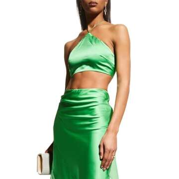 Argeousgor Y2k 2 Piece Maxi Skirt Set for Women Halter Crop Tube Top and Split Maxi Skirt Summer Outfits Clubwear(B6- Green,S)