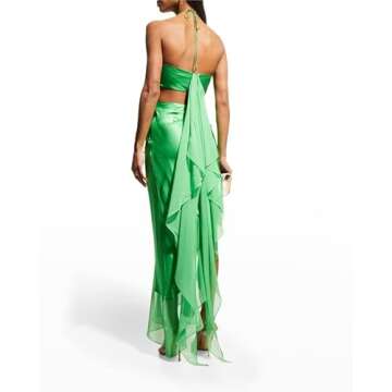Argeousgor Y2k 2 Piece Maxi Skirt Set for Women Halter Crop Tube Top and Split Maxi Skirt Summer Outfits Clubwear(B6- Green,S)