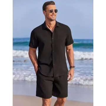 COOFANDY Men's Short Set 2 Piece Outfits Button Down Shirt Set 2 Piece Holidays