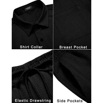 COOFANDY Men's Short Set 2 Piece Outfits Button Down Shirt Set 2 Piece Holidays