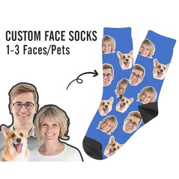 Laffyett Custom Socks with Photos,Personalized Novelty Socks with Faces, Customized Pictures Socks for Men,Customized Crew Socks Colorful Fun Gift for Adult