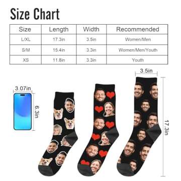 Laffyett Custom Socks with Photos,Personalized Novelty Socks with Faces, Customized Pictures Socks for Men,Customized Crew Socks Colorful Fun Gift for Adult