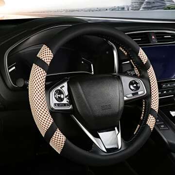 BOKIN Steering Wheel Cover for Men and Women, Universal 14.5-15 inch, Auto Car Microfiber Leather, B...