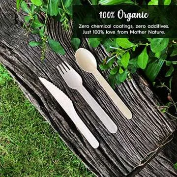 100% All Natural Disposable Wooden Cutlery Set. Compostable Biodegradable Utensils Pack of 200pcs. 80 Forks 80 Spoons 40 Knives
