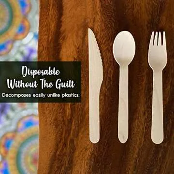 100% All Natural Disposable Wooden Cutlery Set. Compostable Biodegradable Utensils Pack of 200pcs. 80 Forks 80 Spoons 40 Knives