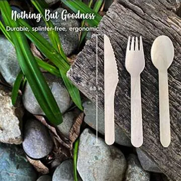 100% All Natural Disposable Wooden Cutlery Set. Compostable Biodegradable Utensils Pack of 200pcs. 80 Forks 80 Spoons 40 Knives