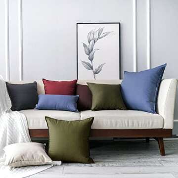 Jeanerlor Cotton Linen Square Decorative Throw Pillow Case Cushion Cover with Twin Needles Stitch on Edge, 12"x20"(30 x 50cm), 2 Pcs, Olive Green