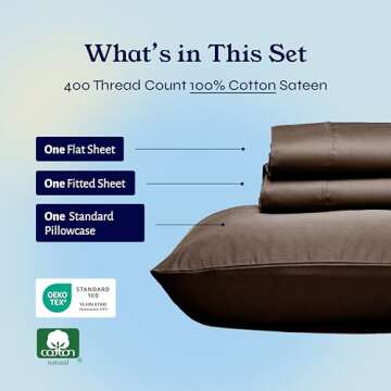 California Design Den Twin Bed Sheets 400 Thread Count, 100% Cotton Sateen Sheets for Twin Size Bed, Soft & Breathable, Cooling Brown Bed Sheet, Deep Pocket Bed Sheets (Brown)