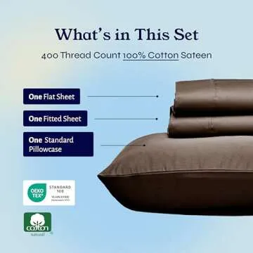 California Design Den Twin Bed Sheets 400 Thread Count, 100% Cotton Sateen Sheets for Twin Size Bed, Soft & Breathable, Cooling Brown Bed Sheet, Deep Pocket Bed Sheets (Brown)