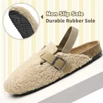 GEMAX Boston Toddler Kids Clogs Slippers - Comfy Soft Cork Footbed Fuzzy Lined Slip On Adjustable Buckles Back Strap Slippers Clogs for Boys Girls Non-Slip Indoor Outdoor Khaki US Size Toddler 6-6.5