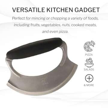 Amco 4.9" Mezzaluna with Silicone Handle & Stainless Steel Blade - Dishwasher Safe Versatile Choppin...