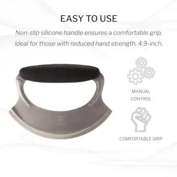 Amco 4.9" Mezzaluna with Silicone Handle & Stainless Steel Blade - Dishwasher Safe Versatile Chopping Tool for All Kitchen Needs - Non-Slip Grip, Easy to Use and Comfortable to Hold