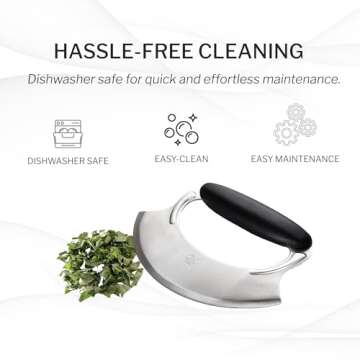 Amco 4.9" Mezzaluna with Silicone Handle & Stainless Steel Blade - Dishwasher Safe Versatile Chopping Tool for All Kitchen Needs - Non-Slip Grip, Easy to Use and Comfortable to Hold