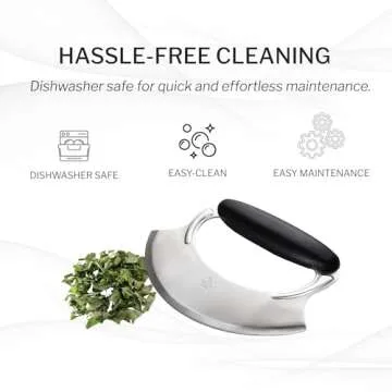 Amco 4.9" Mezzaluna with Silicone Handle & Stainless Steel Blade - Dishwasher Safe Versatile Chopping Tool for All Kitchen Needs - Non-Slip Grip, Easy to Use and Comfortable to Hold