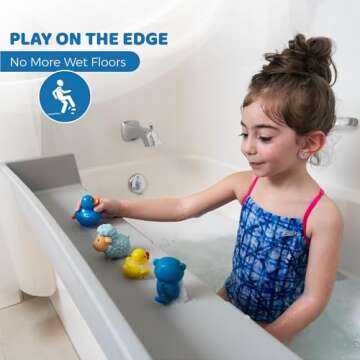 Tub Topper® Bathtub Splash Guard Play Shelf Area - Toy Tray Caddy Holder Storage - Suction Cups Attach to Bath Tub - No Mess Water Spill in Bathroom - Fun for Toddlers Kids Baby (Gray)
