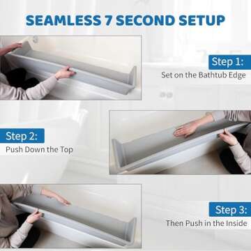 Tub Topper® Bathtub Splash Guard Play Shelf Area - Toy Tray Caddy Holder Storage - Suction Cups Attach to Bath Tub - No Mess Water Spill in Bathroom - Fun for Toddlers Kids Baby (Gray)