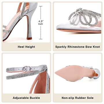 TINSTREE Transparent Heels for Women,Women's Crystal Slingback Pumps Pointed Toe Heels Strappy Triangle Heeled Party Wedding Bride Sandal Heel Pump with Rhinestone Sparkling Transparent,06