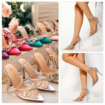 TINSTREE Transparent Heels for Women,Women's Crystal Slingback Pumps Pointed Toe Heels Strappy Triangle Heeled Party Wedding Bride Sandal Heel Pump with Rhinestone Sparkling Transparent,06