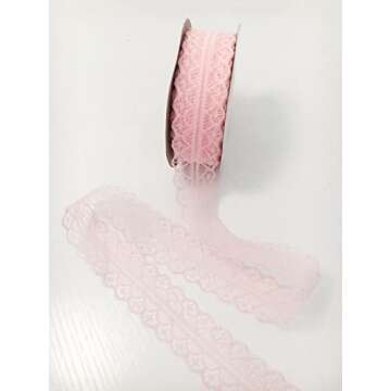 Hellensp 25 Yards 1.2 Inch Wide Lace Trim Ribbon Pink Roll Ribbons for Sewing& Crafts Hair Bow Makin...